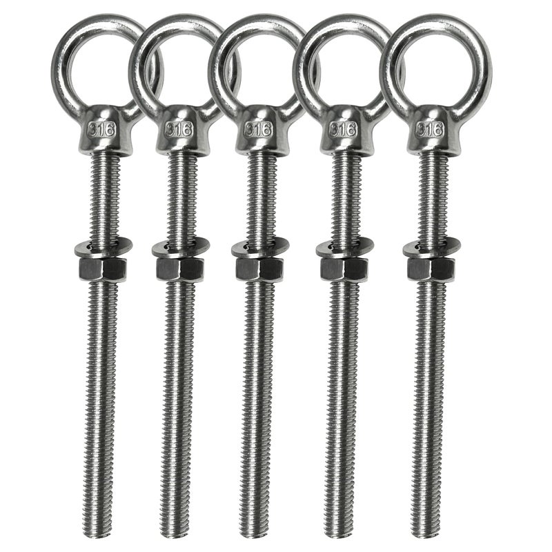 CUKAYO Eye Bolts, 5pack 3/8" X 4" Heavy Duty Shoulder Lifting Ring Threaded Eyebolts with Nuts Washers 316 Stainless Steel Marine Grade Eyebolt - Image 1